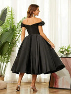 Homecoming Dresses Off the Shoulder Tea-Length Dresses SYH61 by vivymakudress