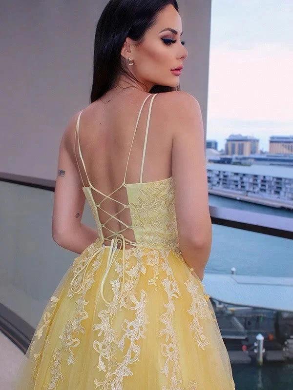 Spaghetti Straps Applique Prom Dresses SYP134 by vivymakudress