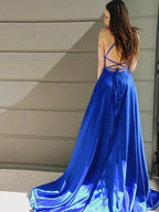 Satin Prom Dress | yellow prom dress | slit in prom dress SYP127 by vivymakudress