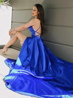 Satin Prom Dress | yellow prom dress | slit in prom dress SYP127 by vivymakudress