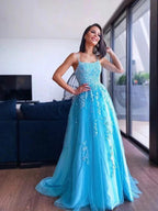 Spaghetti Straps Tulle Sweep Train Dresses SYP125 by vivymakudress