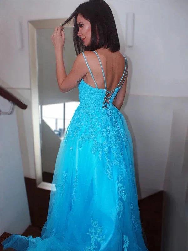 Spaghetti Straps Tulle Sweep Train Dresses SYP125 by vivymakudress