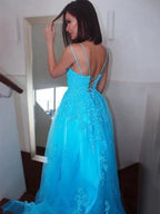 Spaghetti Straps Tulle Sweep Train Dresses SYP125 by vivymakudress