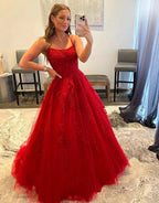 Spaghetti Straps Tulle Sweep Train Dresses SYP125 by vivymakudress
