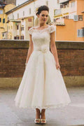 Princess Tea-Length Tulle Wedding Dresses With Appliqued Flowers WD684 by pgmdress