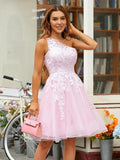 Tulle Homecoming Dresses One Shoulder Short Prom Dress SYH48 by vivymakudress