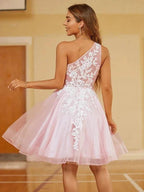 Tulle Homecoming Dresses One Shoulder Short Prom Dress SYH48 by vivymakudress