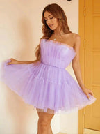 Tulle Ruffles Short dress Sleeveless Mini Dresses SYH65 by vivymakudress