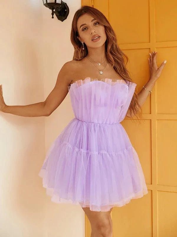 Tulle Ruffles Short dress Sleeveless Mini Dresses SYH65 by vivymakudress