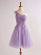 One Shoulder A-line Lilac Short Homecoming Dress with Appliques by KissProm