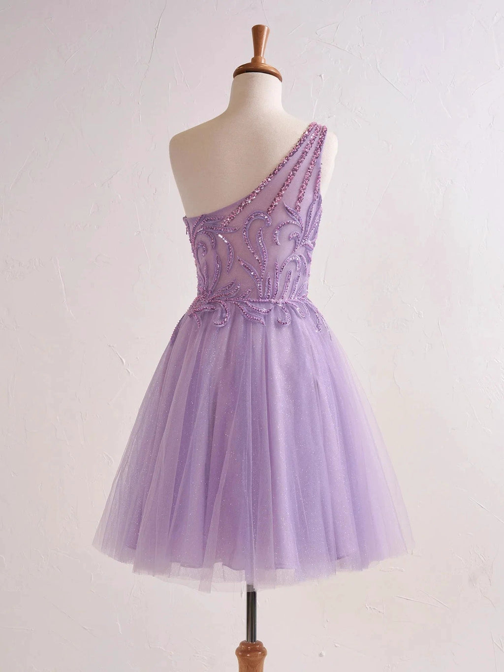 One Shoulder A-line Lilac Short Homecoming Dress with Appliques by KissProm