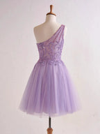 One Shoulder A-line Lilac Short Homecoming Dress with Appliques by KissProm