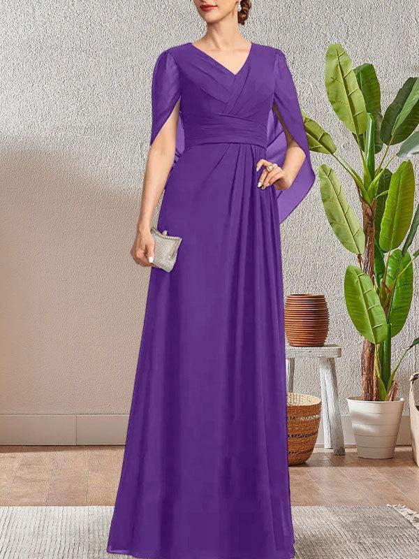 Dark Navy A-Line V-Neck Long Mother of Bride Dress by Dreamylily