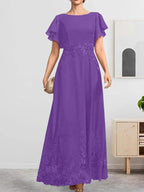 A-line Scoop Ankle-Length Lace Chiffon Mother of the Bride Dress With Sequins by Dreamylily