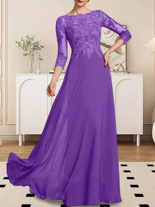 A-line Scoop Floor-Length Lace Chiffon Mother of the Bride Dress With Sequins by Dreamylily