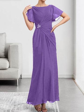 A-line Scoop Ankle-Length Chiffon Mother of the Bride Dress With Beading Pleated
