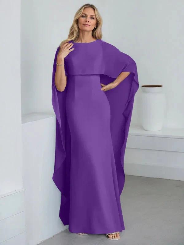 Sheath Scoop Floor-Length Chiffon Mother of the Bride Dress With Cascading Ruffles by Dreamylily