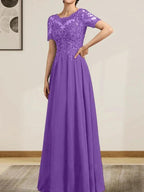 A-line Scoop Illusion Floor-Length Chiffon Lace Mother of the Bride Dress With Sequins Beading by Dreamylily