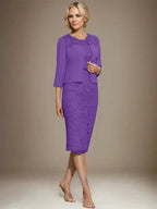 Sheath/Column Scoop Knee-Length Chiffon Lace Mother of the Bride Dress With Beading by Dreamylily