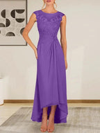 Champagne A-Line Scoop Lace Chiffon Dress by Dreamylily