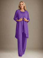Chiffon Scoop Long Sleeves Mother Of The Bride Pantsuits With Jacket by Dreamylily