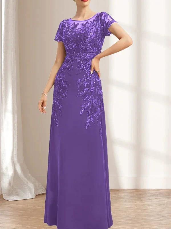 Sheath/Column Scoop Illusion Floor-Length Lace Chiffon Mother of the Bride Dress With Sequins by Dreamylily