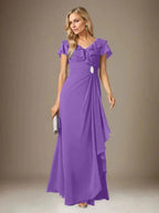 Stormy A-Line V-Neck Ruched Chiffon Dress by Dreamylily