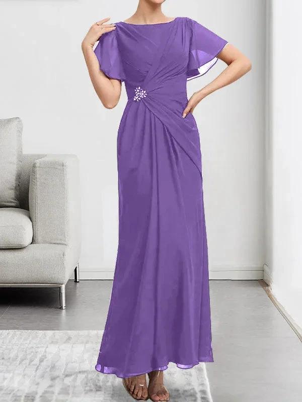 A-line Scoop Illusion Tea-Length Chiffon Lace Mother of the Bride Dress With Beading Sequins by Dreamylily