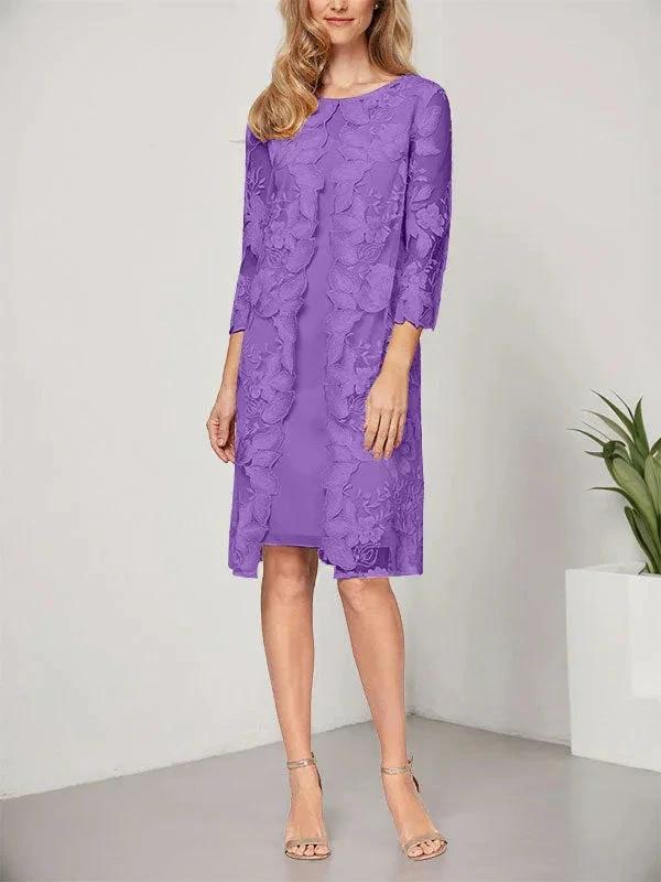 A-line Scoop Knee-Length Chiffon Lace Mother of the Bride Dress With Jacket by Dreamylily