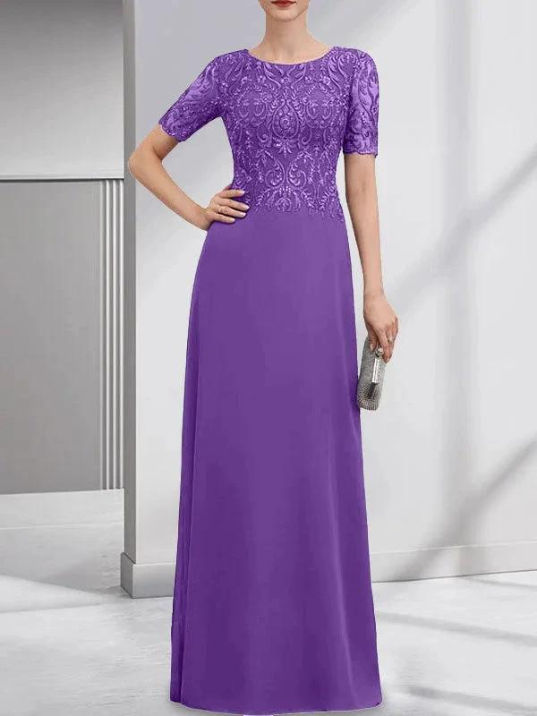 A-line Scoop Floor-Length Lace Chiffon Mother of the Bride Dress With Sequins by Dreamylily