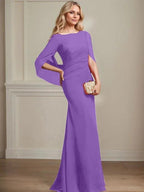 Trumpet/Mermaid Boat Neck Floor-Length Chiffon Mother of the Bride Dress With Pleated by Dreamylily
