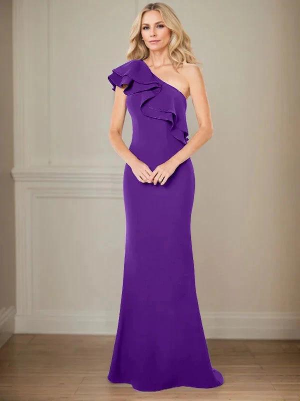 A-line One Shoulder Floor-Length Chiffon Mother of the Bride Dress With Ruffles by Dreamylily