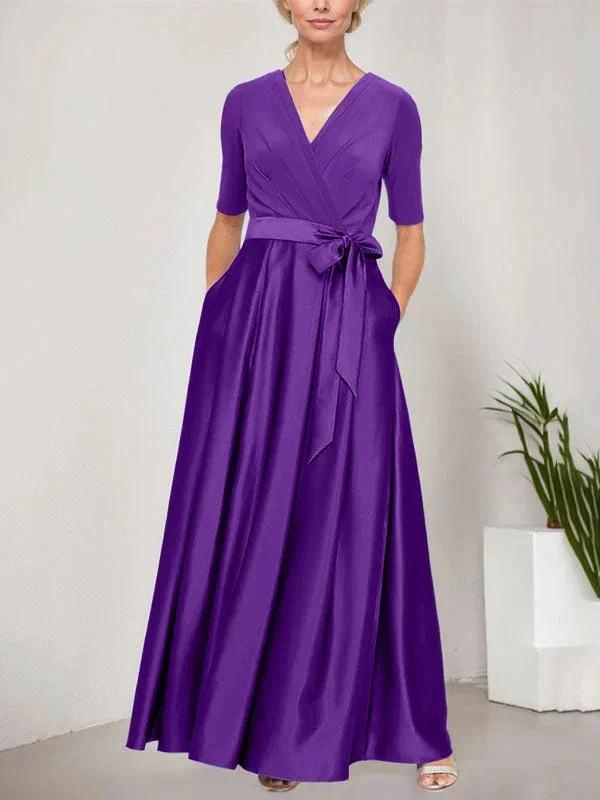 Surplice Neckline Ballgown with Full Satin Skirt &amp; Jersey Bodice by Dreamylily