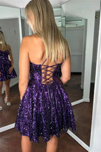 Spaghetti Strap Homecoming Dress Short Purple Prom Dress SYH95 by vivymakudress