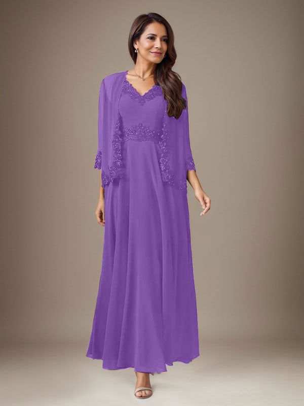 Plum A-Line Sequins Chiffon Dress