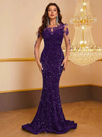 Women's Contrast Sequin embroidered Mermaid Hem Sequin Prom Dress by Sunnderly