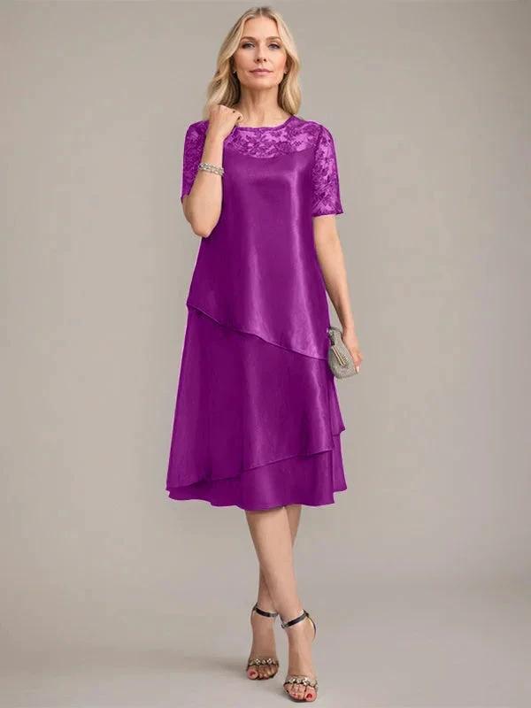 A-Line Scoop Knee-Length Mother of the Bride Dress With Applique & Sequins by Dreamylily