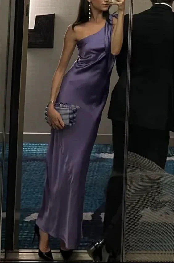 Classy Purple One Shoulder Long Evening Dress Purple Reception Dress Y7273 by simplepromdress