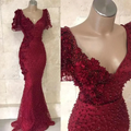 Wrap V Neck Sheath Evening Dress with Beads Petals Y956 by simplepromdress