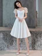 White Satin Short Prom Dress White Homecoming Dress Y2423 by simplepromdress