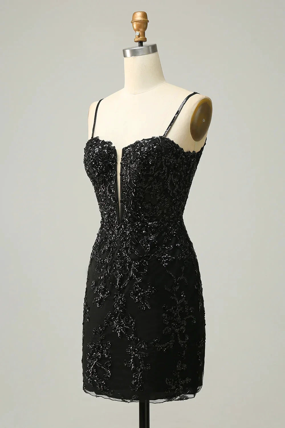 Sequins Spaghetti Straps Black Short Homecoming Dress Y3072 by simplepromdress