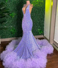 Sparkly Purple Mermaid Prom Dress Sequined Ruffles Backless Party Evening Dress Y6662 by simplepromdress