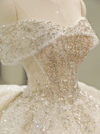 Vestidos de novia con hombros descubiertos, vestido de princesa con cola larga, vestido de novia blanco sin espalda Y6868