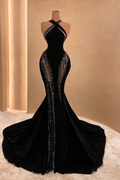 Sexy Black Mermaid Long Prom Dress with Train,Chic Black Evening Gown Y4178 by simplepromdress