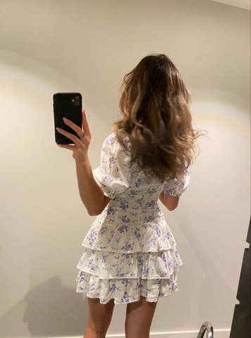 Deep V Neck Floral Dress Cute A-line Homecoming Dress Y2317