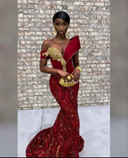 Burgundy African mermaid wedding dress, engagement dress, mermaid prom dress Y6520 by simplepromdress