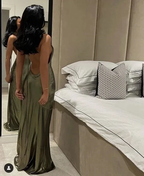 Sexy Olive Green Backless Mermaid Evening Dress Y7073 by simplepromdress