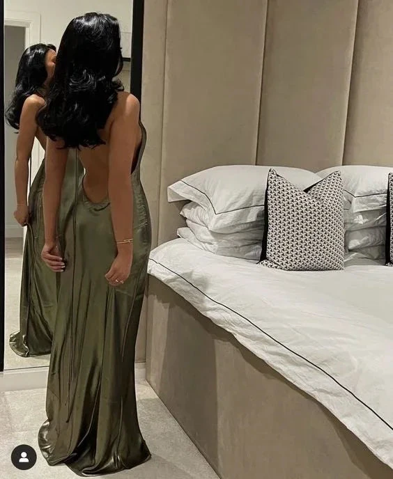 Sexy Olive Green Backless Mermaid Evening Dress Y7073 by simplepromdress