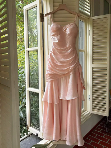 Sweet Pink Sweetheart Straps Mermaid Evening Dress Satin Long Prom Dress Y8092