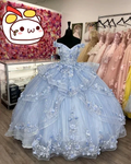 Off The Shoulder Blue Ball Gown With Flowers,Blue Princess Dress,Sweet 16 Dress Y2256 by simplepromdress